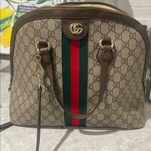 Gucci Style Beige and Green Shoulder Bag